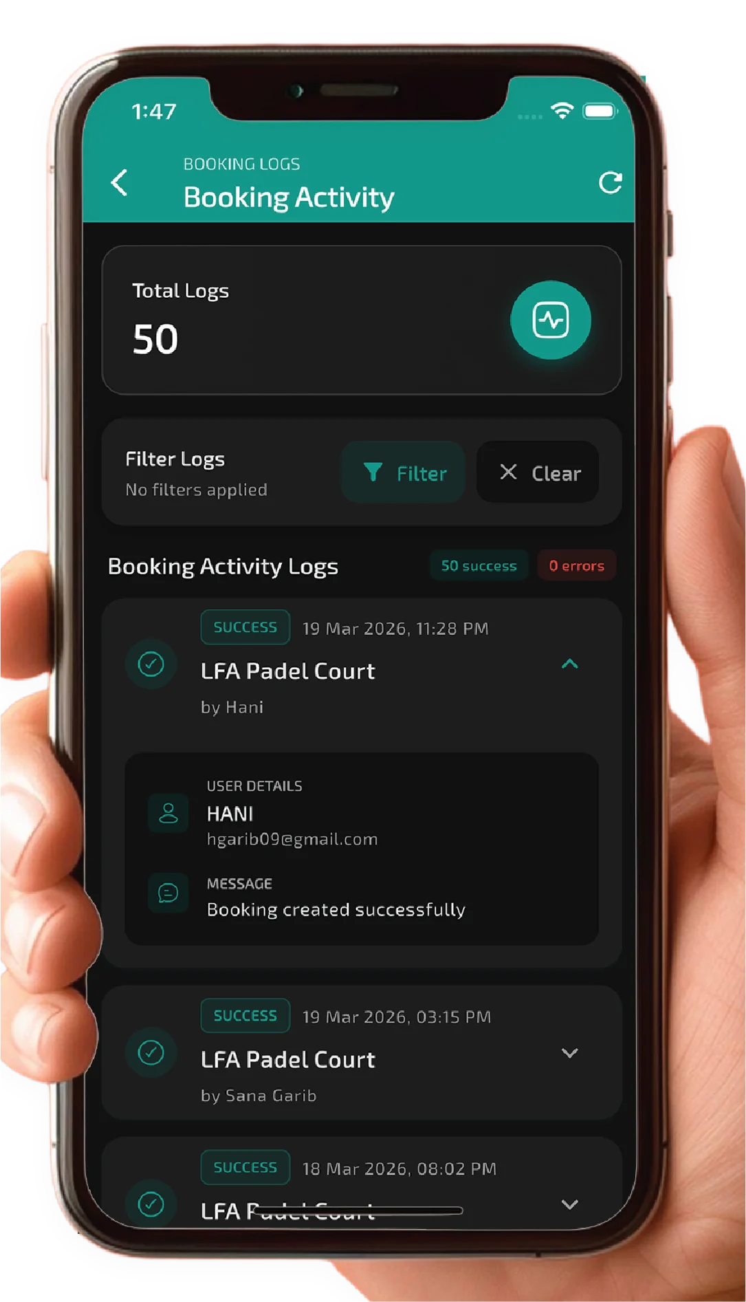 Bookable all bookings view