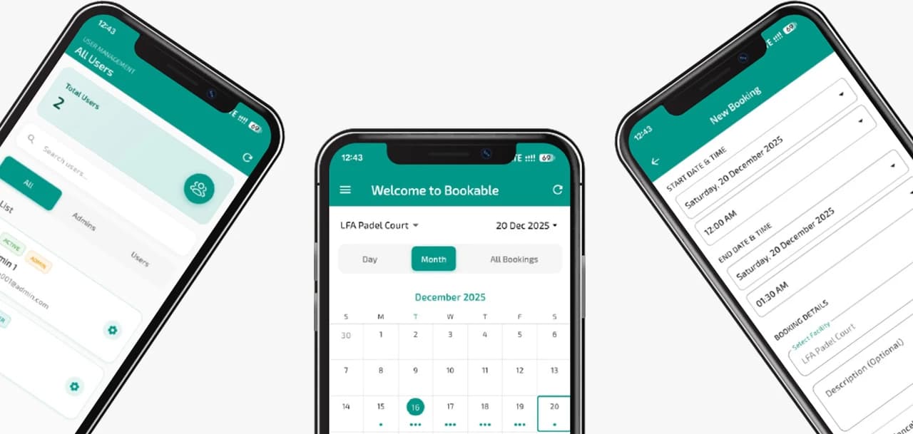Multi-facility support — Bookable app showing multiple spaces