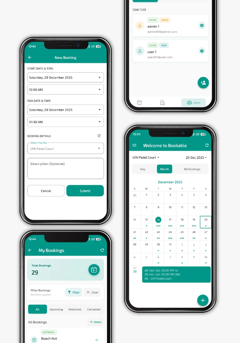 Bookable app screens